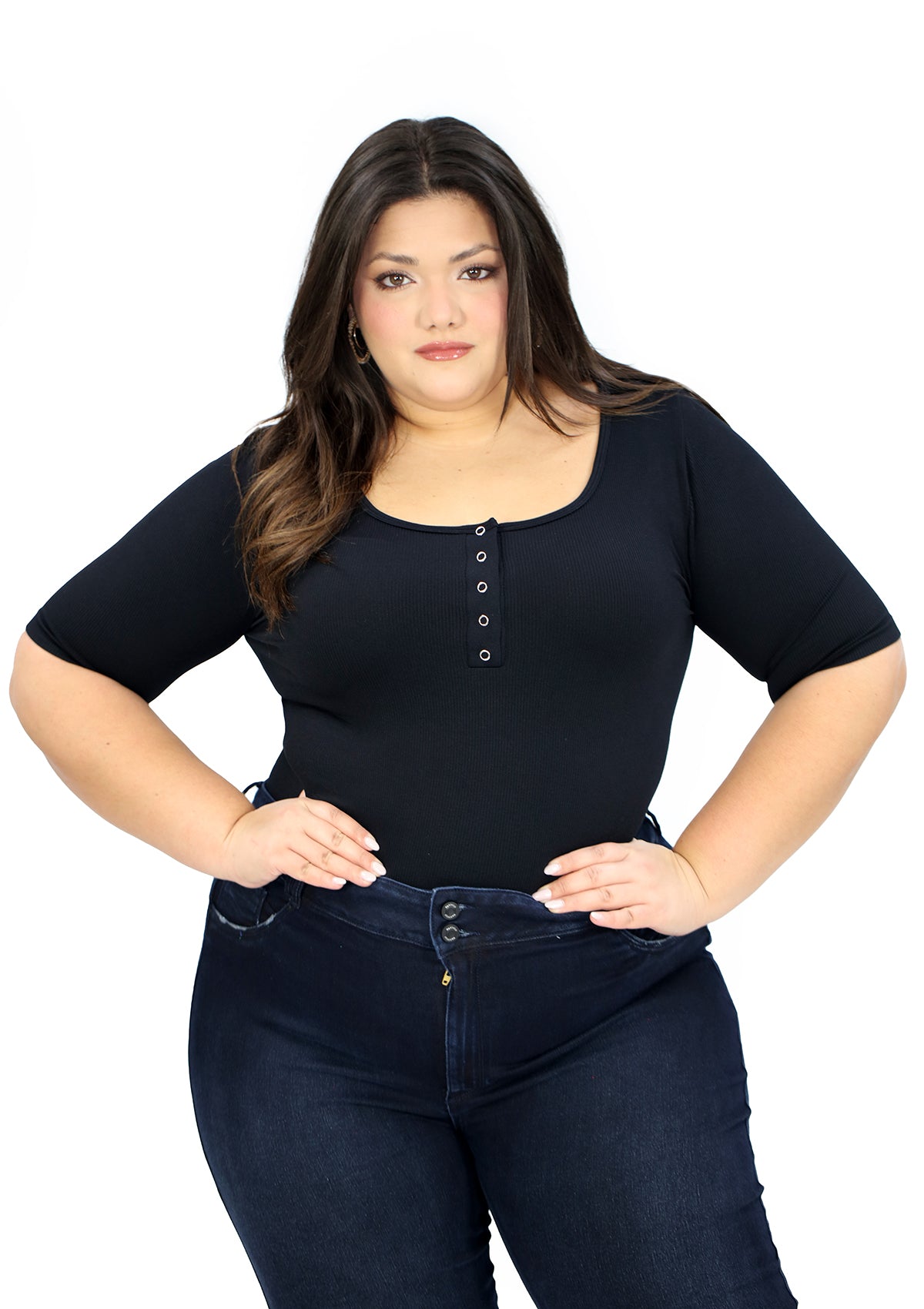 BL-T-2605 Black Blusa de Mujer Plus Size