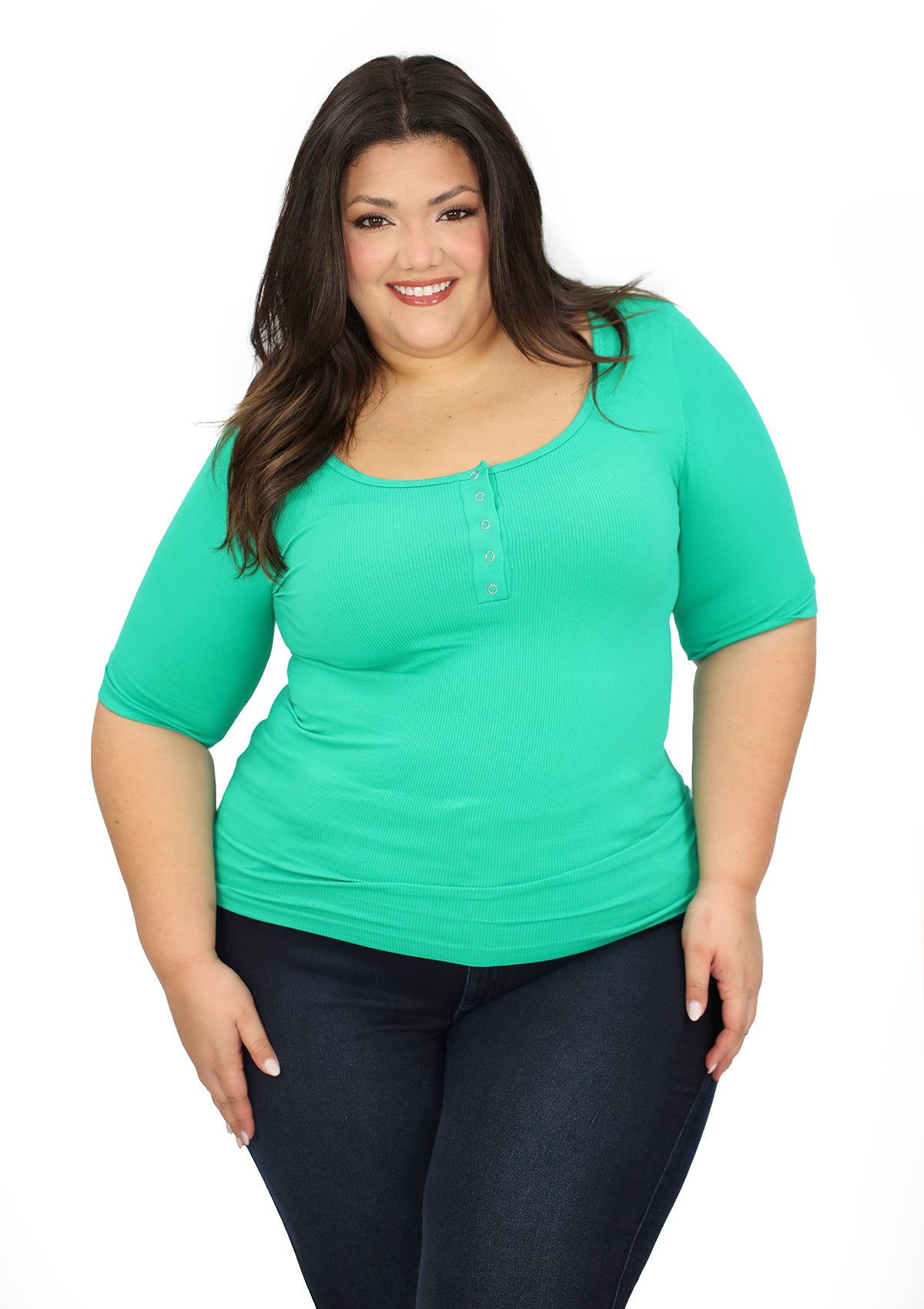 BL-T-2605 Kely Green Blusa de Mujer Plus Size