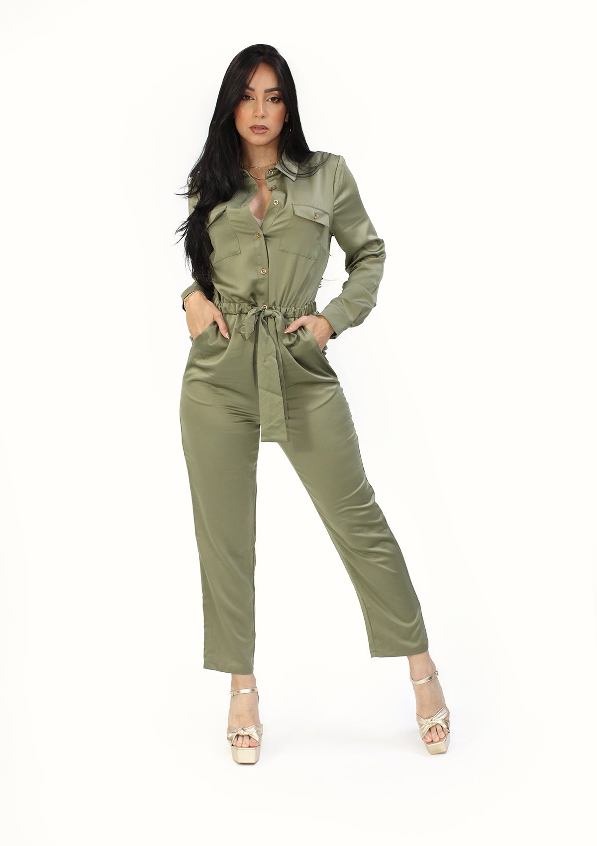 HM-P-40588 Olive Jumpsuit Mujer