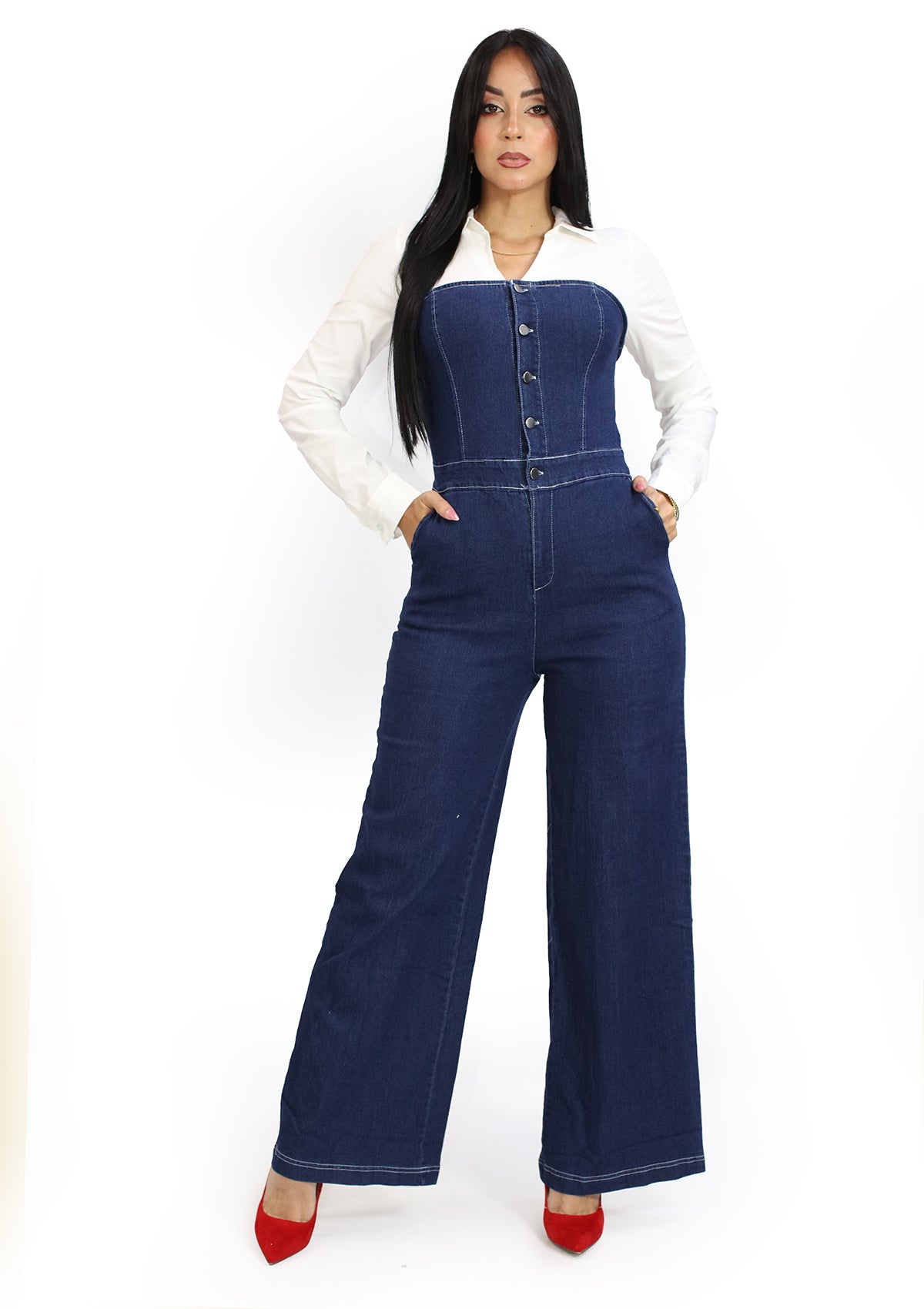HM-P-41076 Dark Denim Jumpsuit Mujer