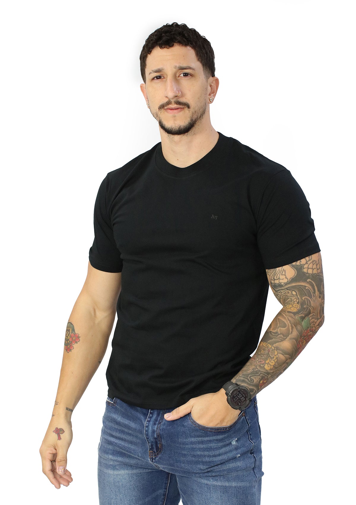 HN-04473 Black Men's T-Shirt by HN