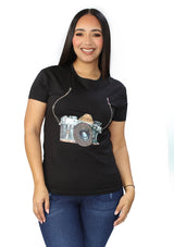 IN-Y300-C Black Camera Blusa de Mujer