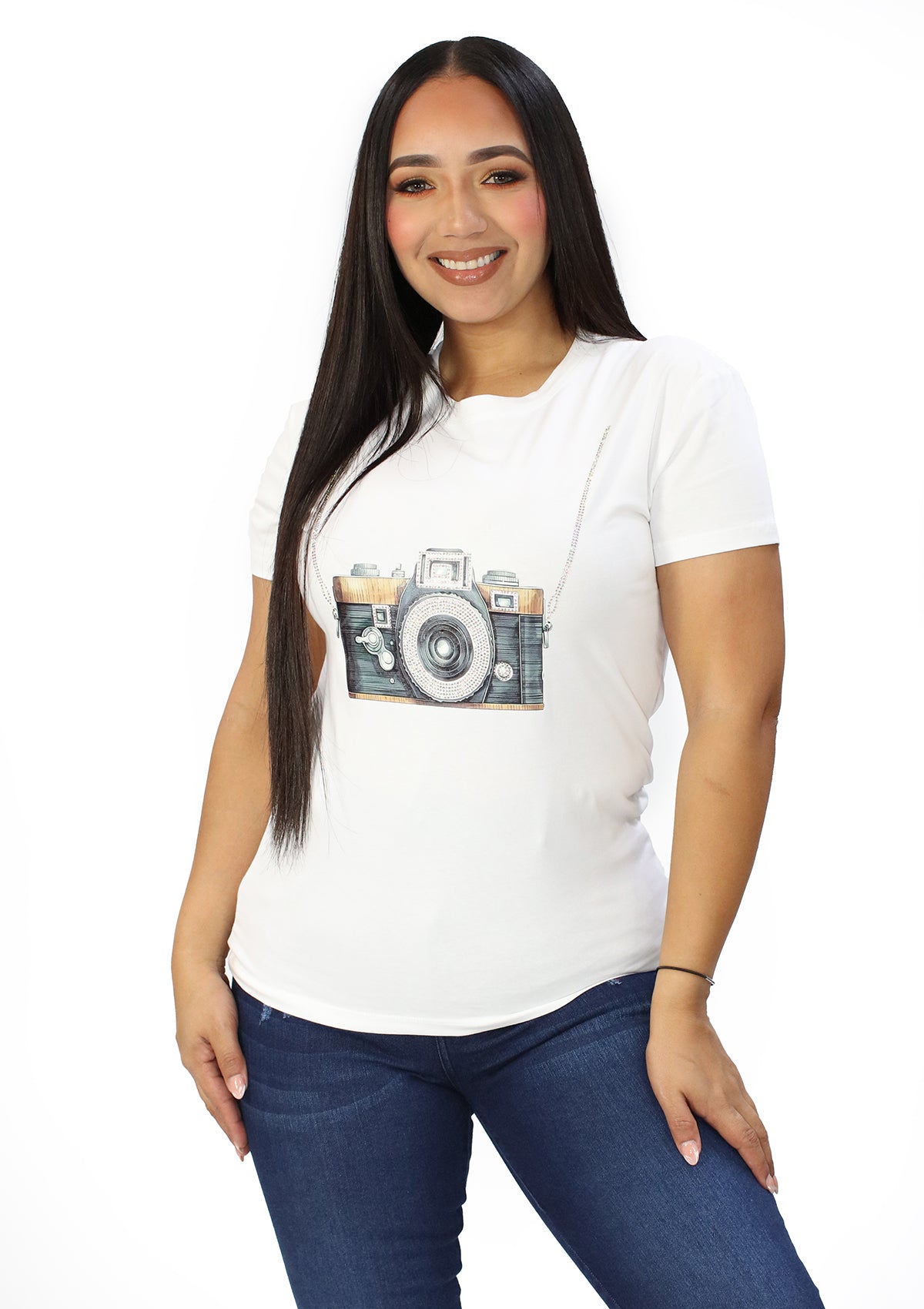 IN-Y300-C White Camera Blusa de Mujer