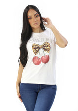 IN-Y300-CH White Ribbon Cherry Blusa de Mujer