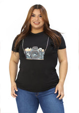 IN-YP301-C Black Camera Blusa Plus de Mujer