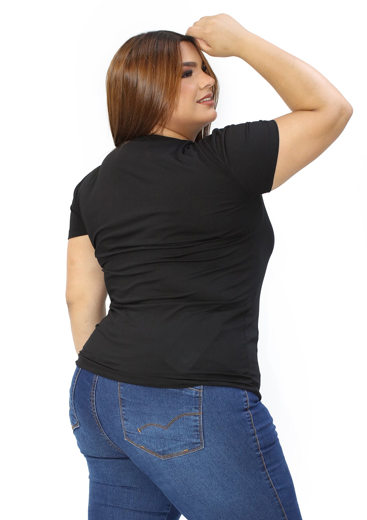 IN-YP301-C Black Camera Blusa Plus de Mujer
