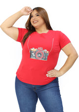 IN-YP301-C Red Camera Blusa Plus de Mujer