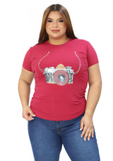IN-YP301-C Wine Camera Blusa Plus de Mujer