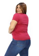 IN-YP301-C Wine Camera Blusa Plus de Mujer