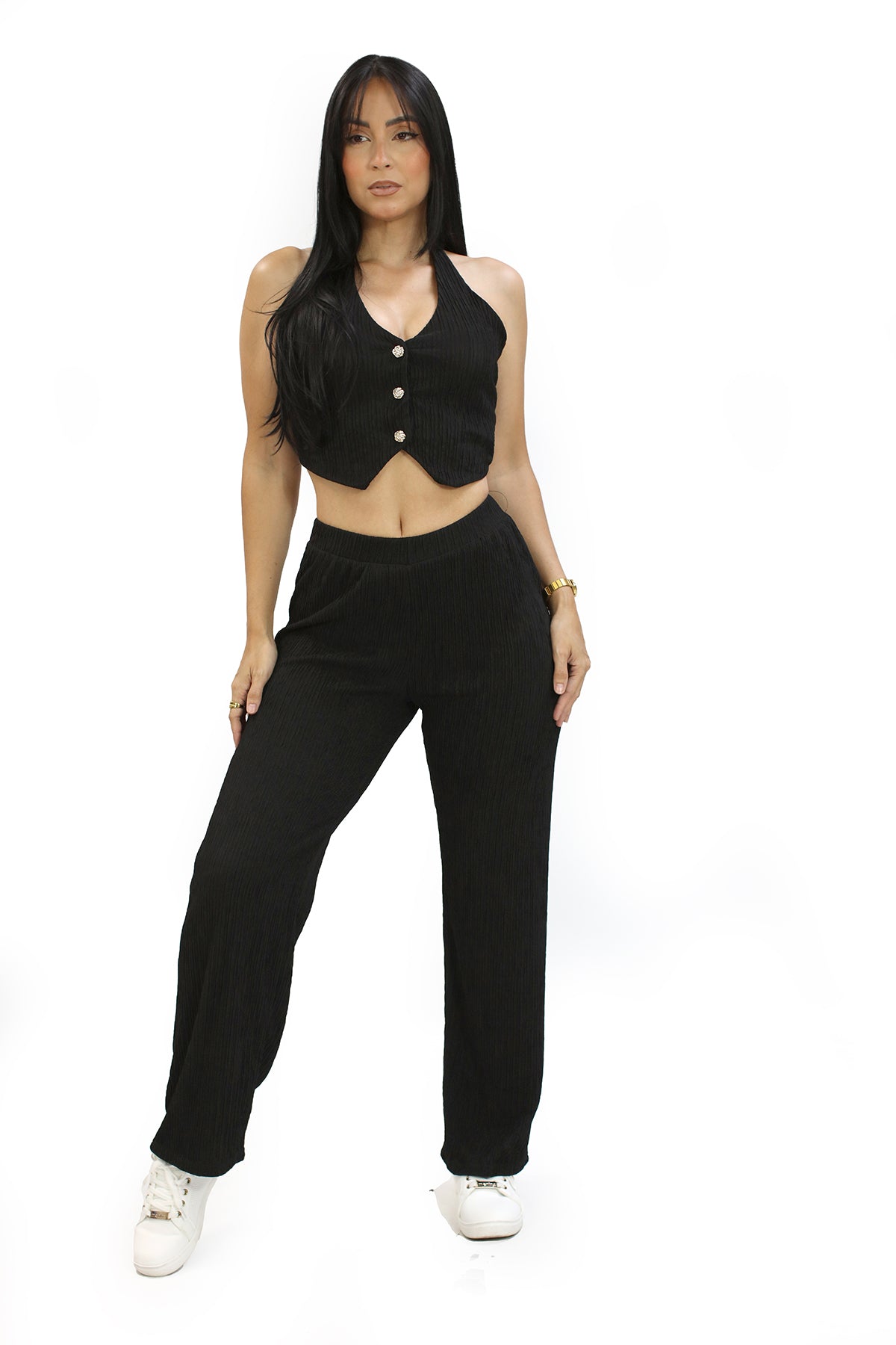 LP-IRIS-8S Black Set Top y Pantalon de Mujer
