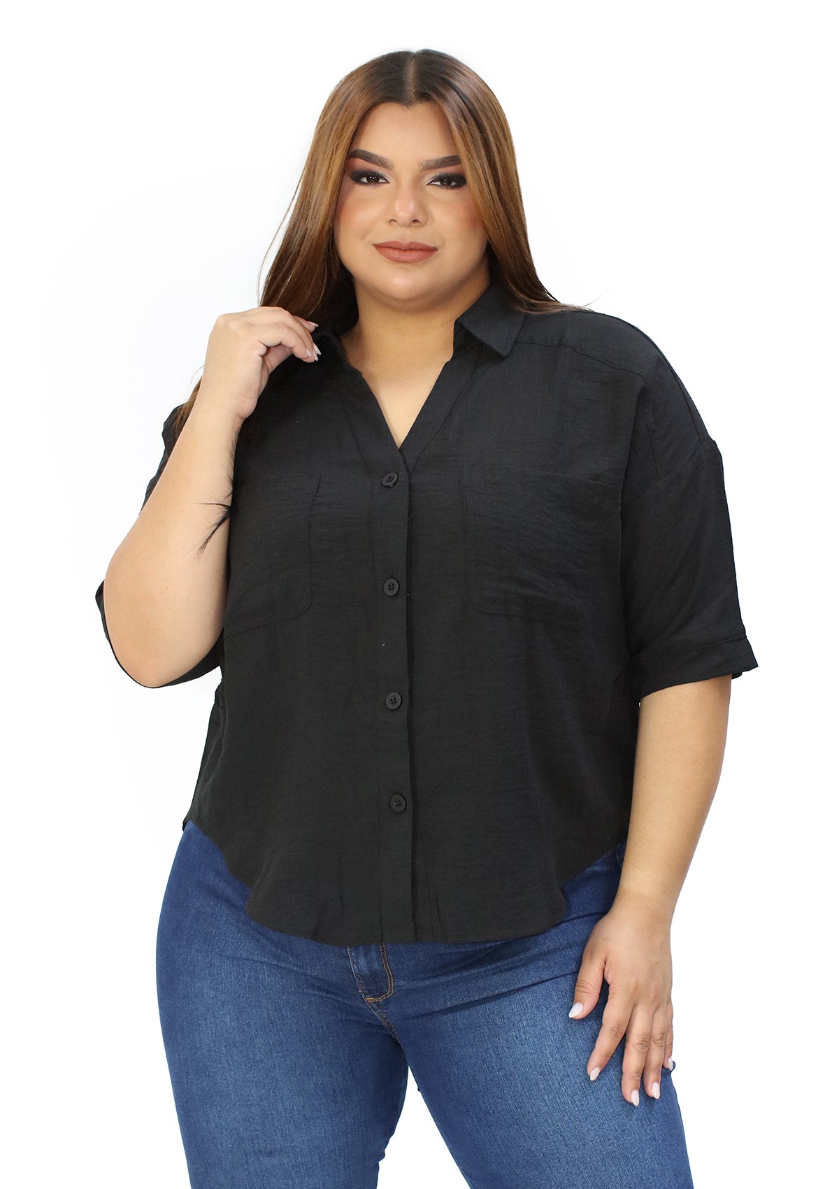 MF-PCR-2218 Black Blusa Plus de Mujer