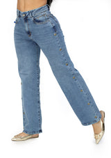MRP21431 Medium Denim Straight Fit Jean by Maripily Rivera
