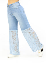 MRP21553 Light Denim Lace Wide Leg Jean by Maripily Rivera