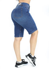 MRP21566 Medium Denim Bermuda Jeans by Maripily Rivera