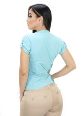 NM-LBN-6021 Blue Blusa de Mujer Plus Size by Nono Maldonado