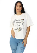 NY-6412 White Por La Mañana Cafe Por La Tarde Ron T-Shirt de Mujer