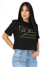 NYFOILPR-T1479 Black Bandera T-Shirt de Mujer