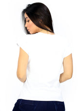 NY-T-1536-F White Animal Print Blusa de Mujer