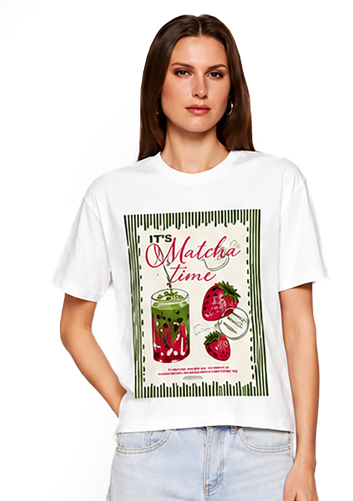 NY-T-1622-OV White Its Matcha Time T-Shirt de Mujer