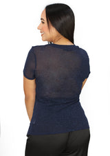 NY-X-128-MS Navy Mesh Shiny Top de Mujer