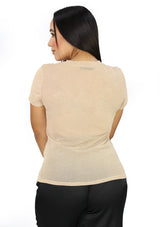 NY-X-128-MS Gold Mesh Shiny Top de Mujer