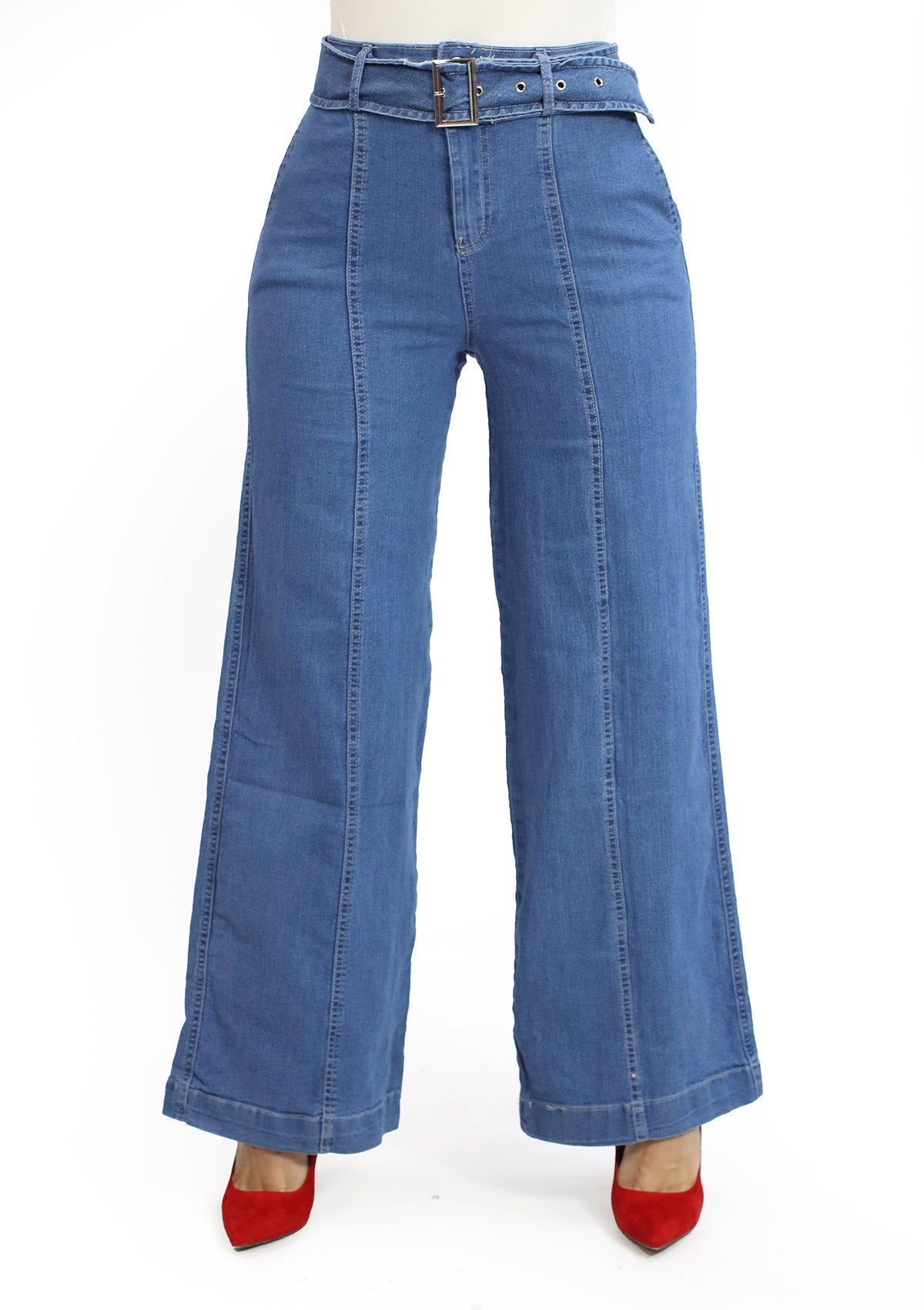 PH-MP-114 Medium Denim Wide-Leg Jeans de Mujer