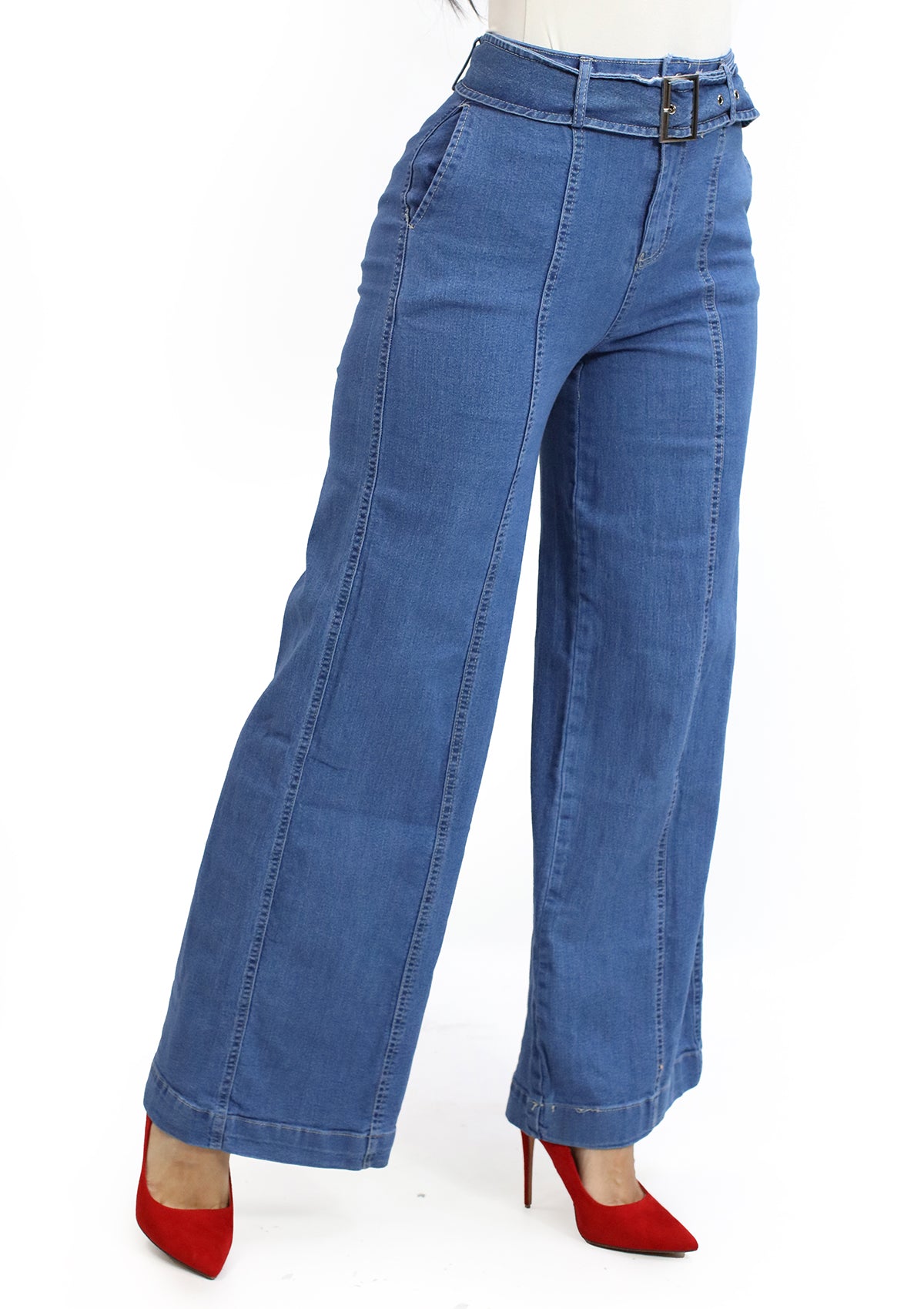 PH-MP-114 Medium Denim Wide-Leg Jeans de Mujer