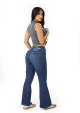 SC-21463 Dark Denim Flare Fit Petite Jean by Scarcha