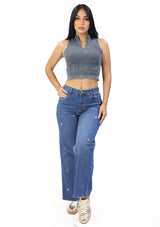 SC-21485 Medium Denim Straight Fit Petite Jean by Scarcha