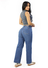 SC-21485 Medium Denim Straight Fit Petite Jean by Scarcha