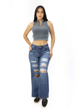SC-21496 Medium Denim Straight Fit Petite Jean by Scarcha