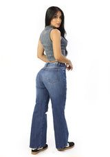 SC-21496 Medium Denim Straight Fit Petite Jean by Scarcha