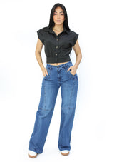 SC-21533 Medium Denim Wide Leg Jean by Scarcha