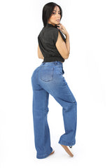 SC-21533 Medium Denim Wide Leg Jean by Scarcha