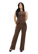 SM-3781N-SET Brown Set Vest y Pantalon de Mujer
