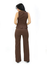 SM-3781N-SET Brown Set Vest y Pantalon de Mujer