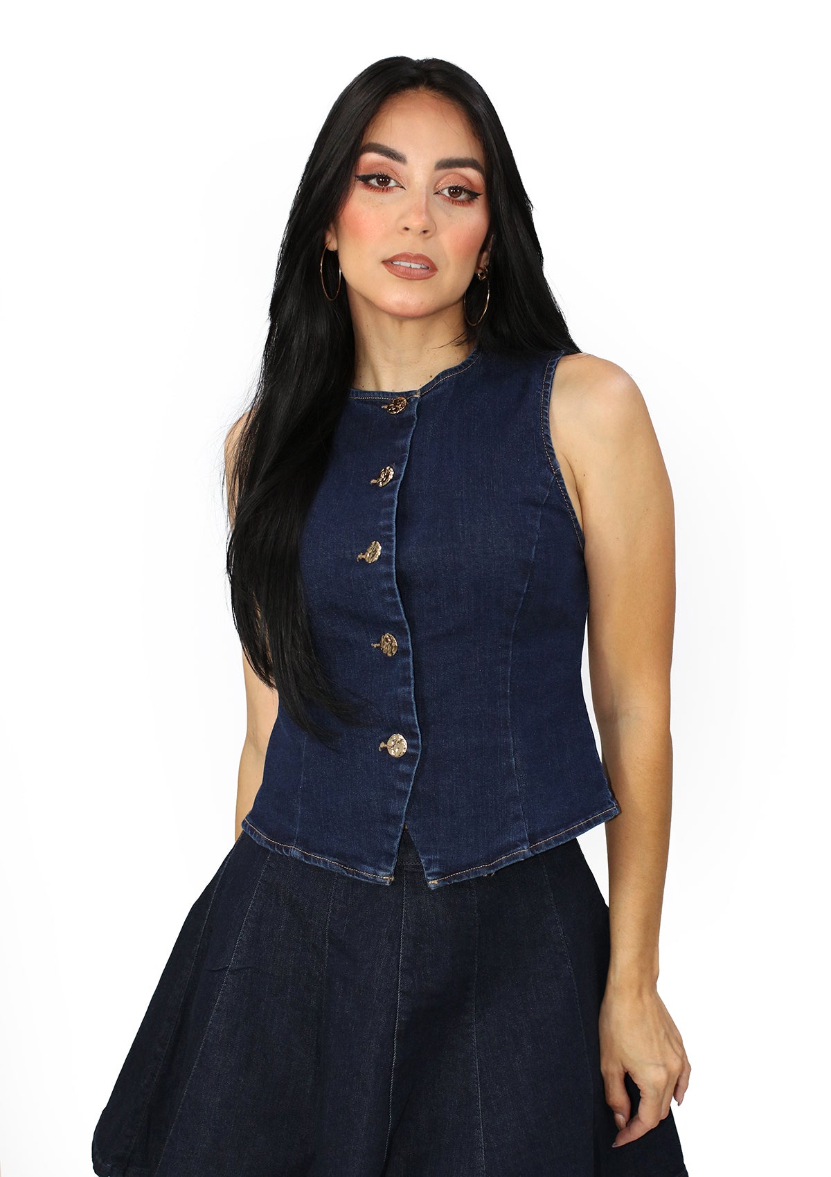 SM-5212-VN Dark Denim Vest Blusa de Mujer