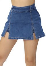 SM-6973-KM Medium Denim Falda Pantalón de Mujer