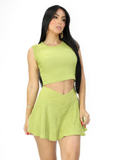 SU-HKS-102 Avocado Set Falda Pantalon de Mujer