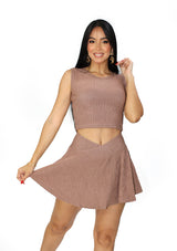SU-HKS-102 Mocha Mousse Set Falda Pantalon de Mujer