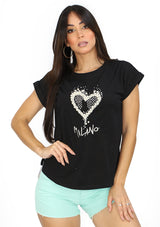 TATA108 Black Heart Blusa de Mujer