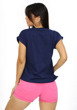 TATA126 Navy Heart Blusa de Mujer