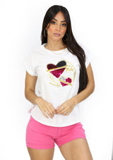 TATA126 White Heart Blusa de Mujer
