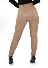 VEPUP36 Cappuccino Premium Faux Leather Pants Woman