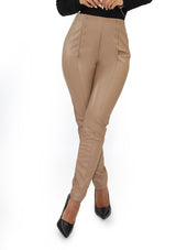 VEPUP36 Cappuccino Premium Faux Leather Pants Woman