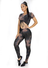 BISU909 Brown Tie Dye Set Deportivo con Compresión Anticelulitis para Mujer - Pompis Stores