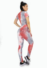 BISU909 Red Tie Dye Set Deportivo con Compresión Anticelulitis para Mujer - Pompis Stores