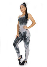 BIY6921 Gray Tie Dye Set Deportivo con Compresión Anticelulitis para Mujer - Pompis Stores