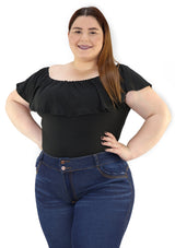 BL-T-1057 Black Bodysuit Plus de Mujer