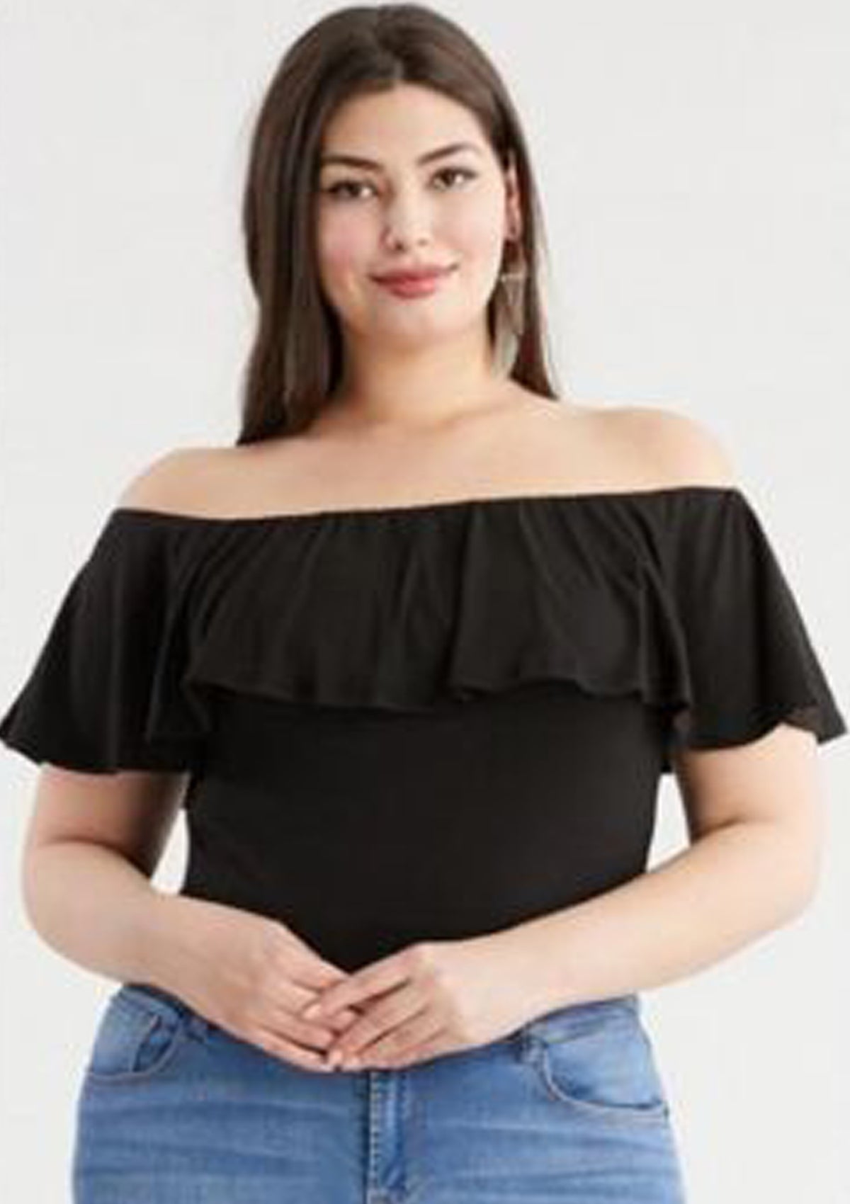 BL-T-1057 Black Bodysuit Plus de Mujer